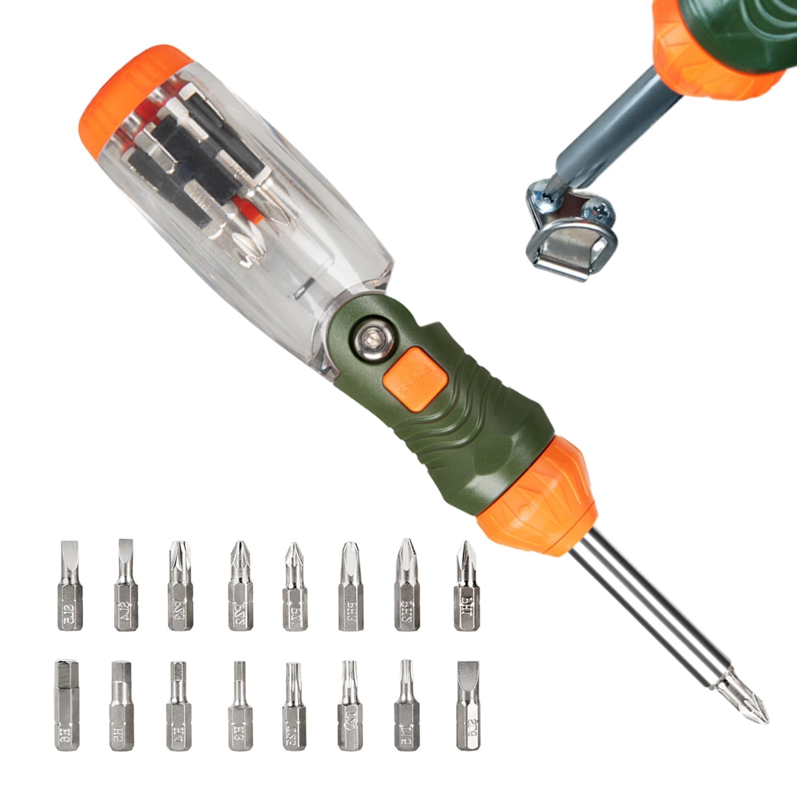 Muiltvoe Ratcheting Screwdriver – 21.5X4cm Alloy Steel+Abs, 16-In-1 Compact, Ergonomic 60° Adjustable Angled Tool | Perfect For Home Diy, Electrician Use, Automotive Work, Industrial Tasks, Plumbing Maintain