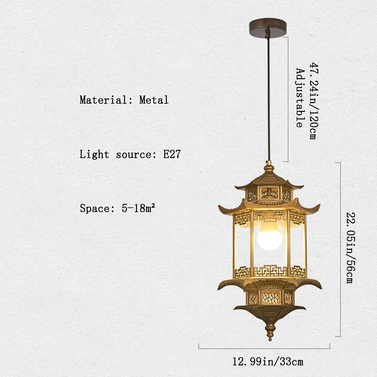 Nowy chiński styl sześciokątny pawilon wiszący lampa wisząca z metalu, żyrandol w stylu chińskim Zen Palace nadaje się do ganku lub herbaciarni