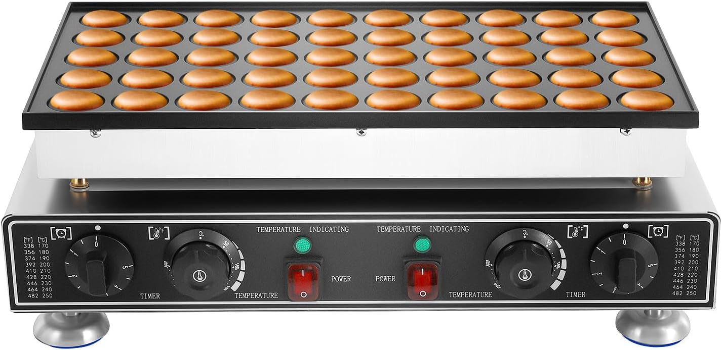 Mini Dutch Pancake Maker | Poffertjes na 50 sztuk mini okrągłych naleśników | 1800 W | Patelnia do naleśników z trzepaczką, chusteczkami do czyszczenia i szczotkami | Zakres temperatur: 50-300℃