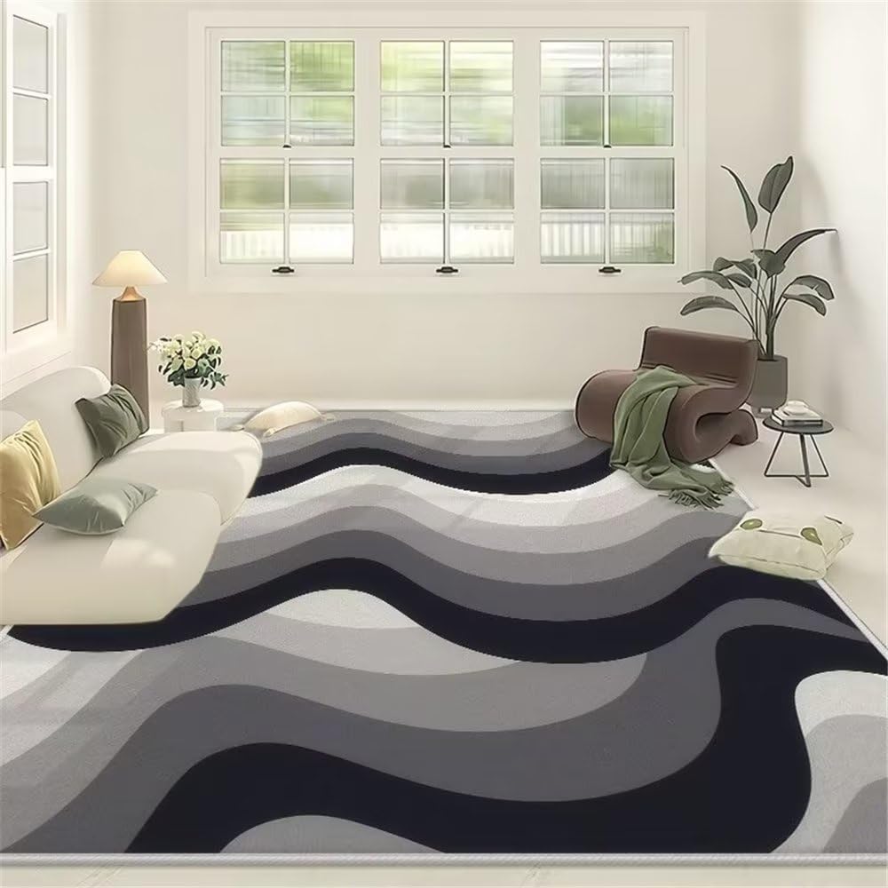 Tapis de chambre garçon gris 180x250cm à rayures