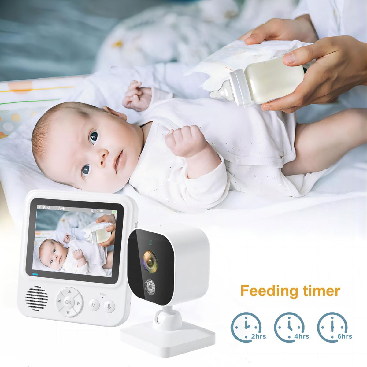 Baby Monitor Intelligente, Schermo Diviso HD 720P da 2,8'', Durata della Batteria di 15 Ore, Telecamera per Baby Monitor, Senza WiFi, Visione Notturna a Infrarossi, 1.000 Piedi per Neonati