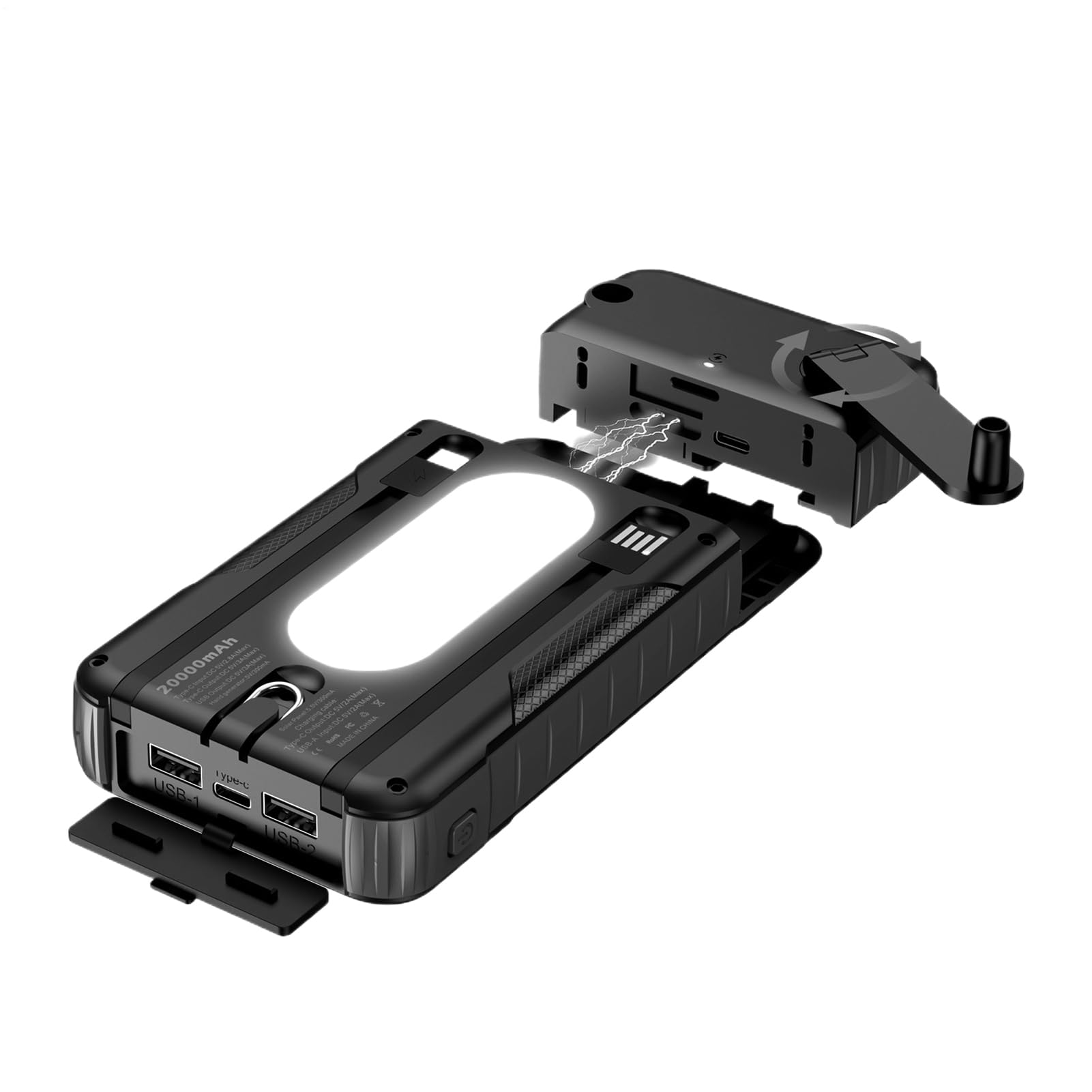 Batteria Portatile Con Pannello Solare Power Bank Impermeabile 20000mAh | Power Bank con Manovella e Energia Solare Per Smartphone, Fotocamera, Tablet, Campeggio, Escursionismo E Zaino In Spalla