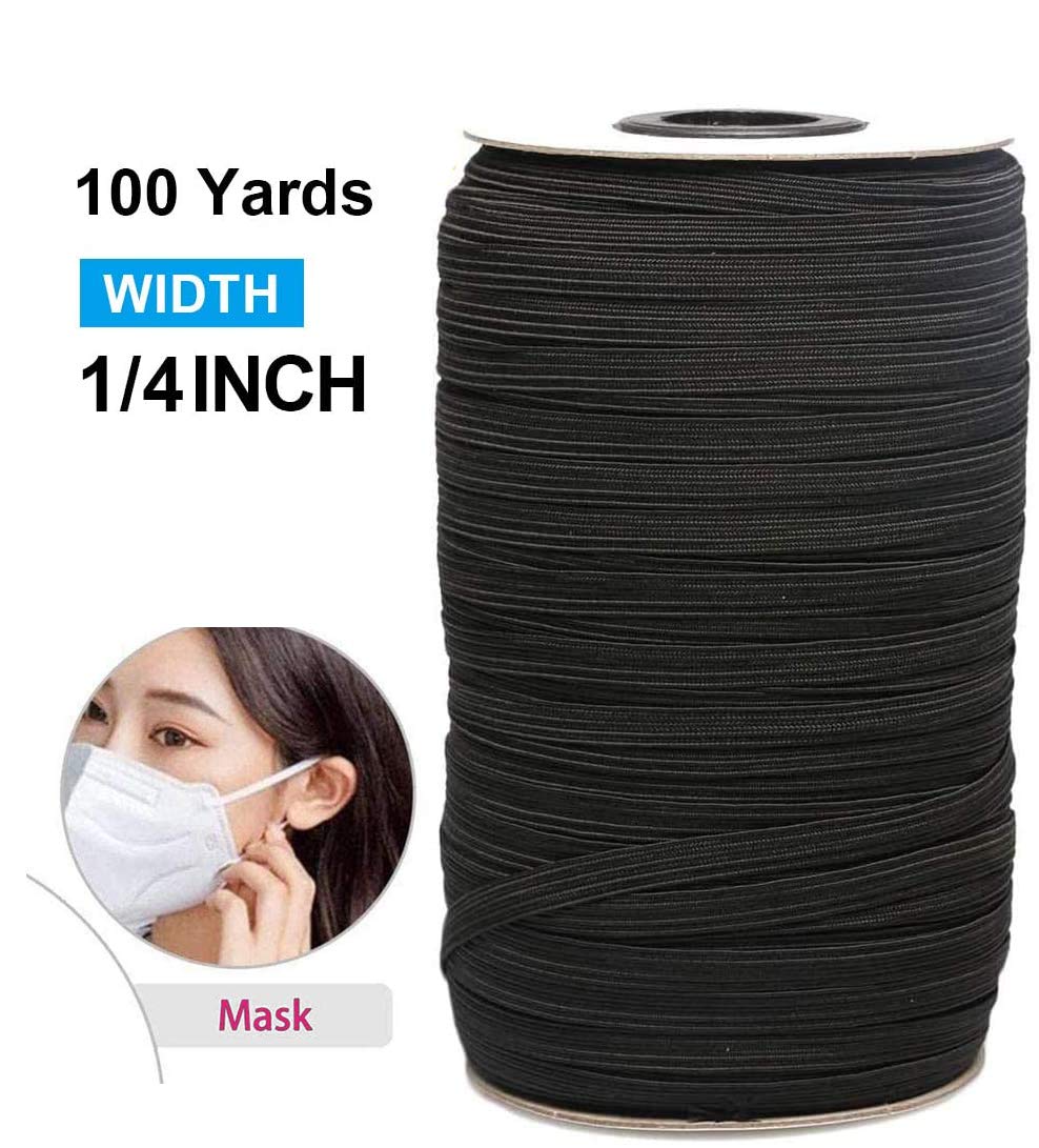 Braided Elastic Band,1/4 inch 100 Yards Sewing Elastic Heavy Stretch String Braided Elastic Band/Elastic Black Elastic Cord.