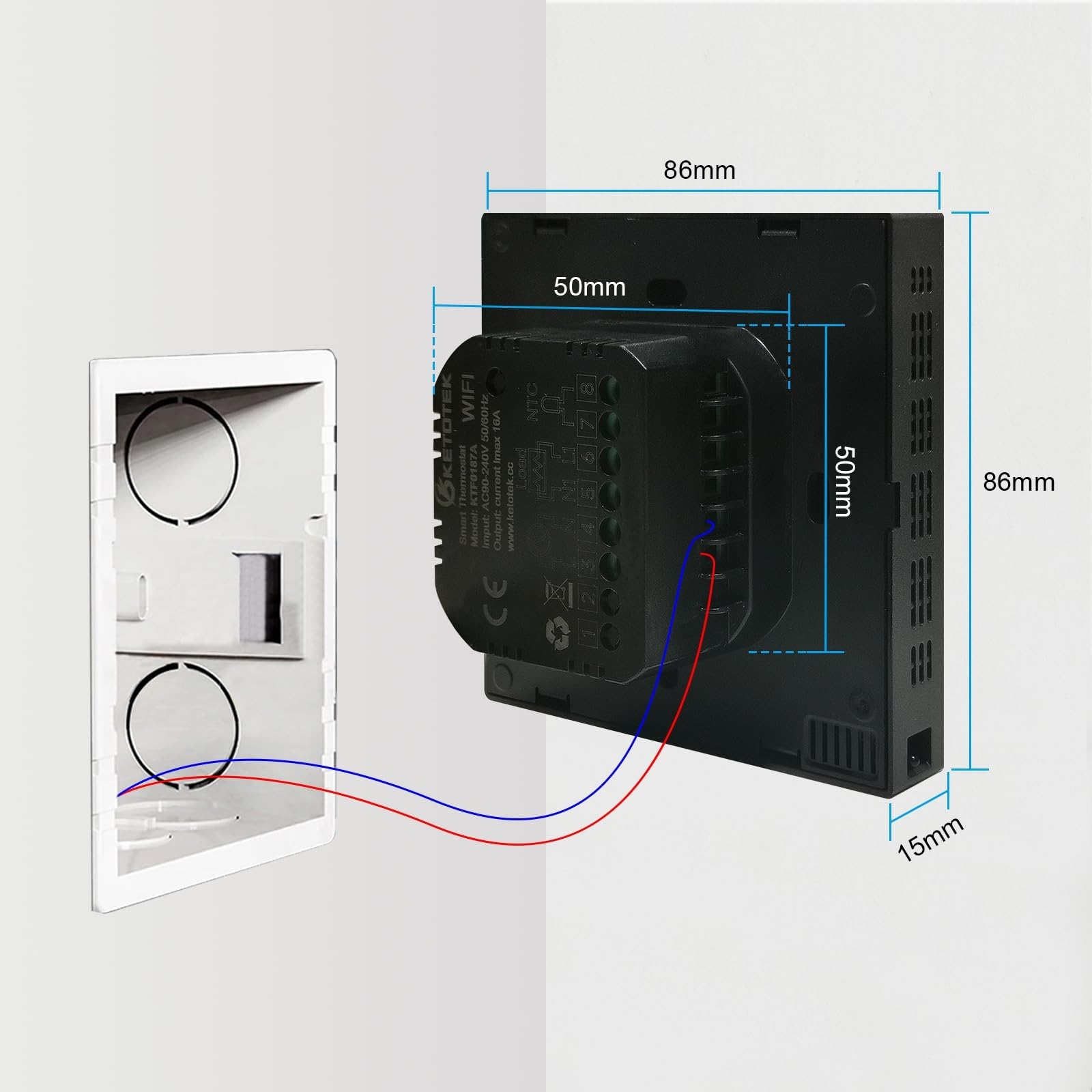 KETOTEK WiFi Thermostat für Elektrische Fußbodenheizung, Digital LCD Programmierbar Raumthermostat 16A, Smart Elektrisch Heizungsthermostat Chronothermostat kompatibel mit Alexa, Smart Life/Tuya App