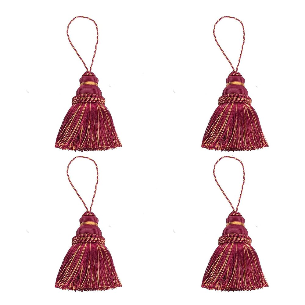 Fenghuangwu Elegant Polyester Tassel Key Tassel DIY Accessories for Furniture Light and Home Decoration 4 Packs (Mix Red)