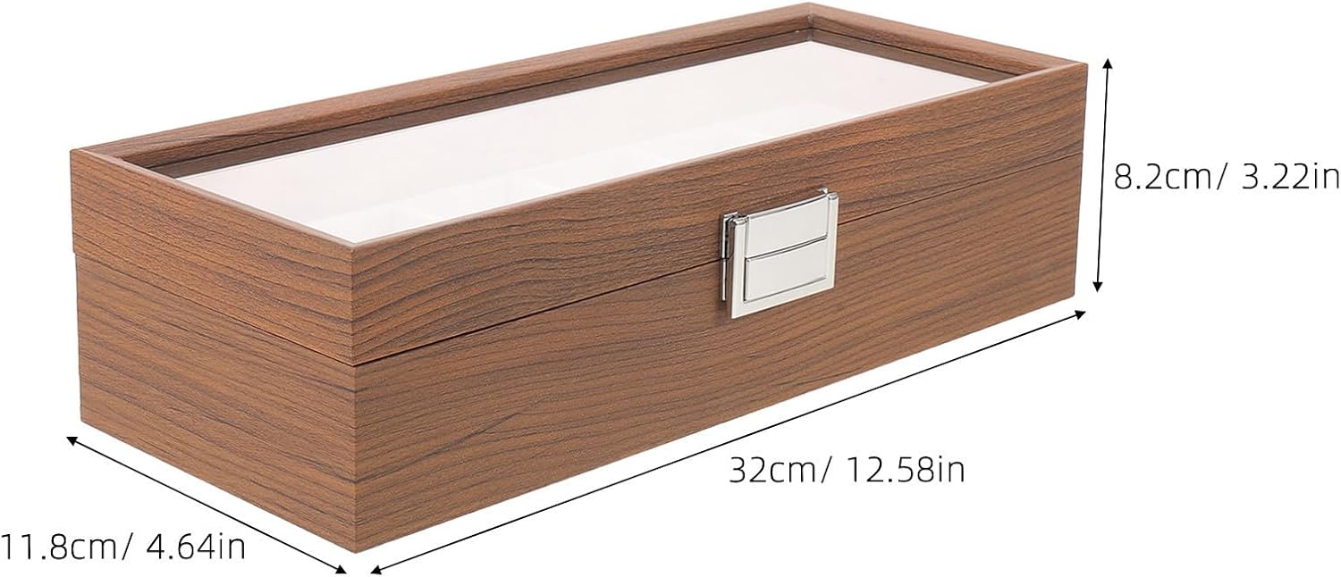 Walnut Wood Watch Storage Case with Lid, 6 Slot Organizer image 2