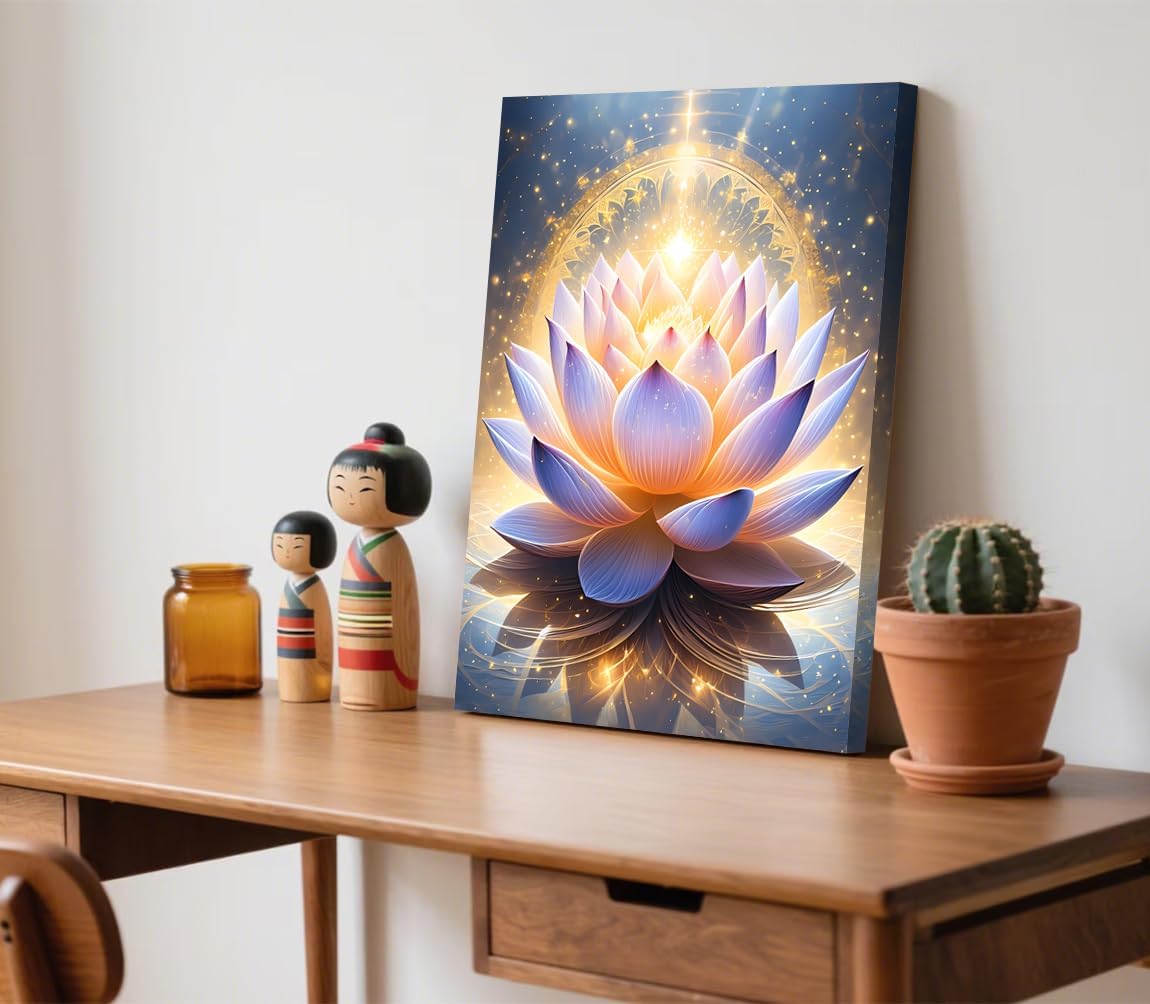 Canvas Prints Art Lotus Floral Pictures Wall Art for Zen Office Decor,Spiritual Lotus Flower Wall Decor Meditation Poster Modern Artwork Painting Framed Ready to Hang(12x16inch)