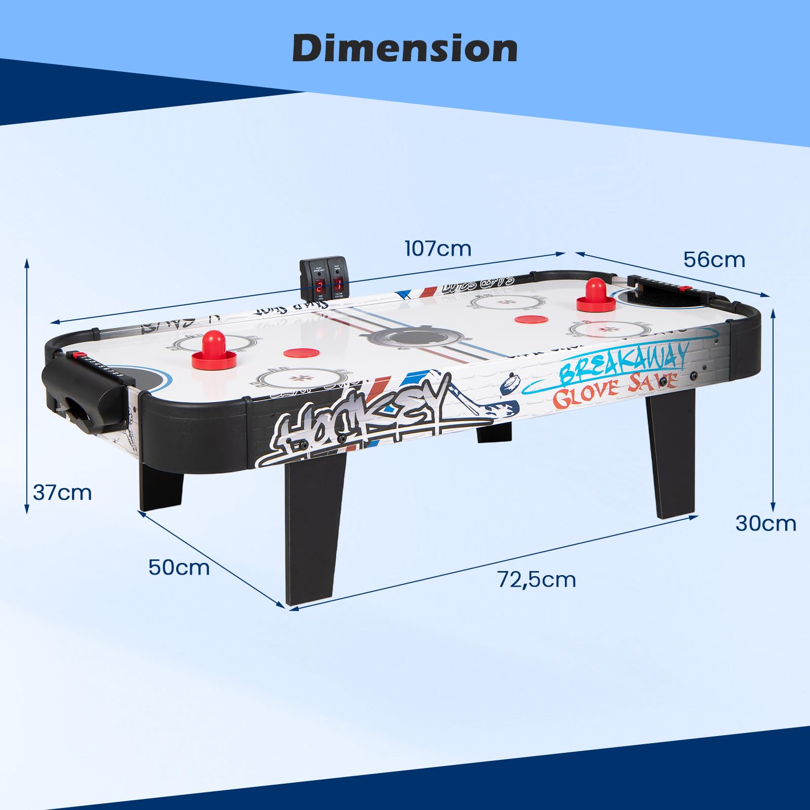 COSTWAY Table de Hockey à Air avec Marqueur Électronique LED & Ventilateur 12V, Table de Jeu Compact avec 2 Palets & 2 Poussoirs, Air Hockey pour Adultes et Enfants