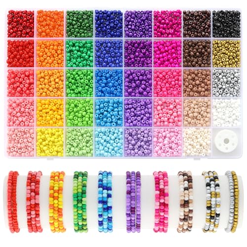 Funtopia 39 Couleurs Perles pour Bracelets D'Amitié, Kit de 3510 Perles de Rocaille 4 mm pour la Création de Bijoux, Fil Élastique Inclus pour Loisirs...