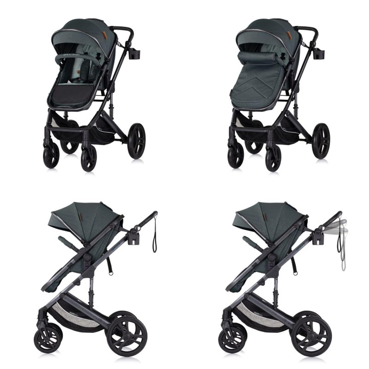 Chipolino Kinderwagen 3 in 1 Amore Babyschale Adapter Wickeltasche Fußabdeckung tuerkis