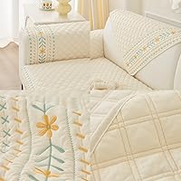 Vista 6 de vctops Funda acolchada de algodón para sofá, funda de sofá modular con bordado floral de granja, antideslizante, lavable, protector de muebles