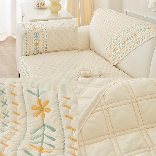 Miniatura 6 de vctops Funda acolchada de algodón para sofá, funda de sofá modular con bordado floral de granja, antideslizante, lavable, protector de muebles para