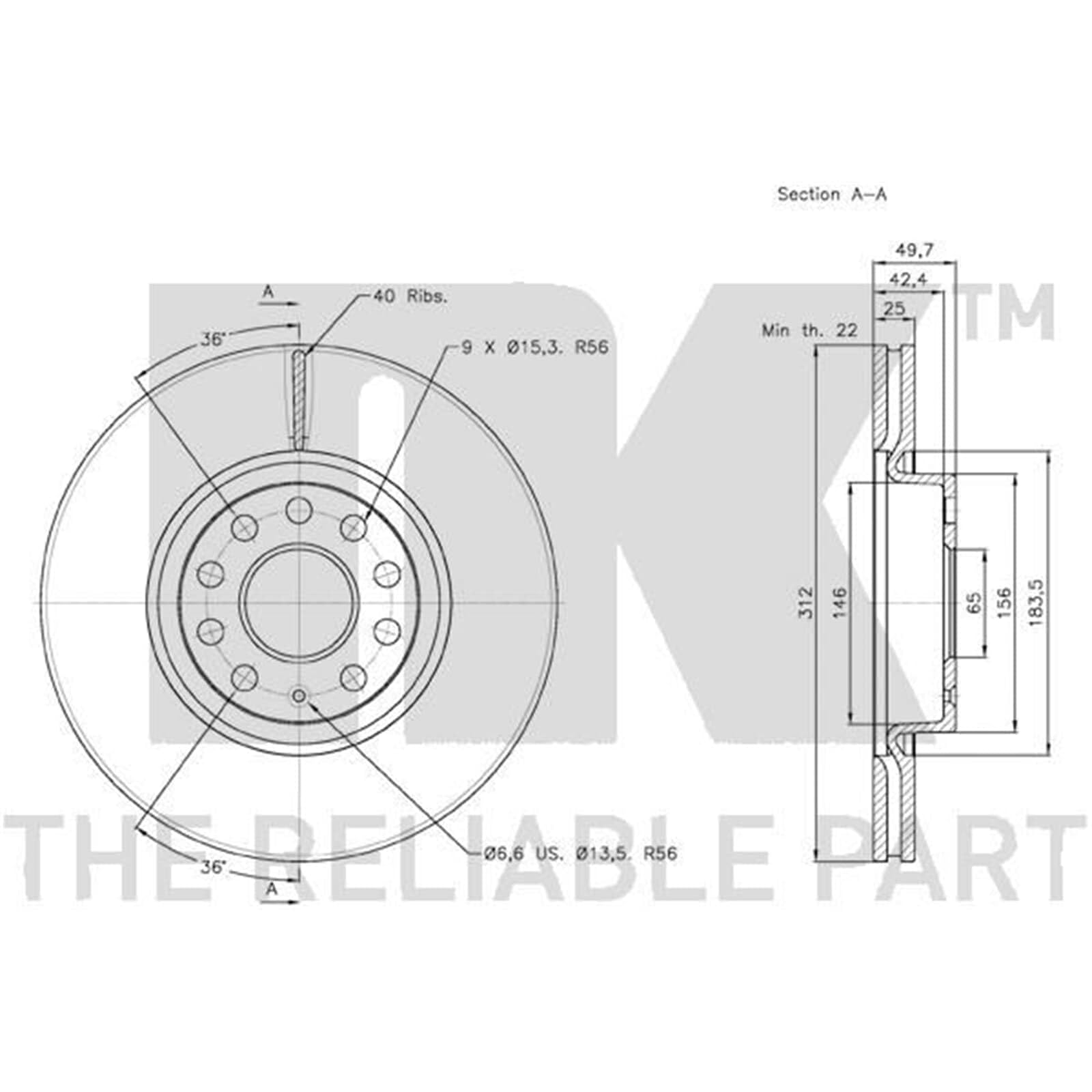 NK Bremsscheiben 312mm + Beläge vorne | 3147115 + 2247113 passend für Golf 7 Passat