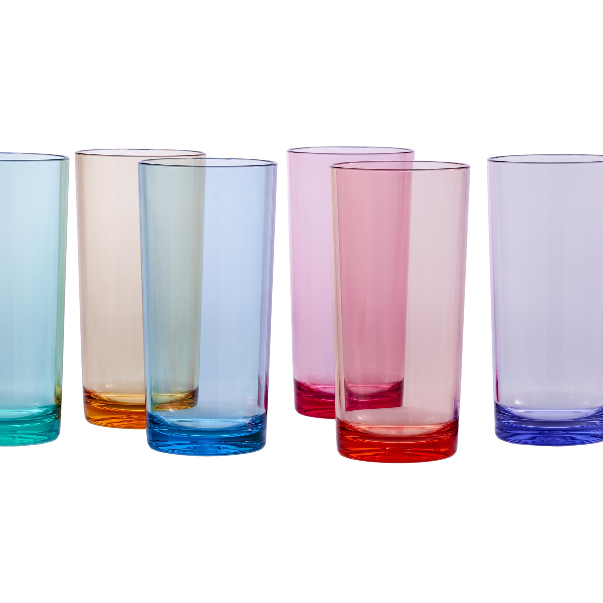US Acrylic Classic Plastic Reusable Drinking Glasses (Set of 6) 24oz Iced Tea Cups Assorted Colors | BPA-Free Tumblers, Made in USA | Top-Rack Dishwasher Safe