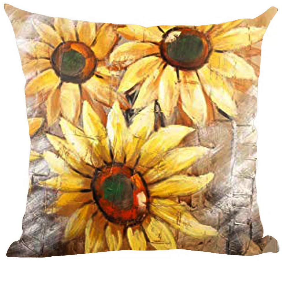 Ramirar Ink Oil Painting Watercolor Retro Yellow Sunflowers Brown Background Decorative Throw Pillow Cover Case Home Living Room Bed Sofa Car Cotton Linen Square 18 x 18 Inches-image-18