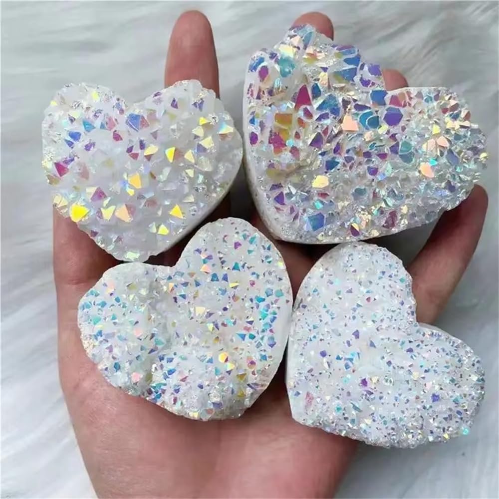 AARTERZZA 1pc 150-200g Carved Stones Crystal Crafts Raw Angel Aura Clear Quartz Heart Cluster Carving Craft for Gift Decoration