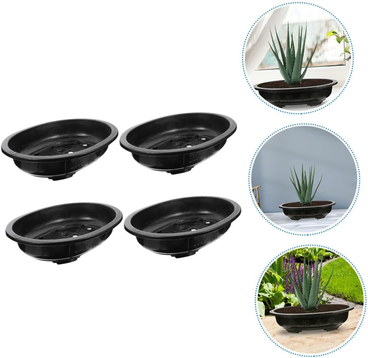 FAVOMOTO 4Pcs Large Oval Flower Pots with Drainage Practical Bonsai Planters for Gardens for Flower and Plant Display Lightweight Design for Easy Movement