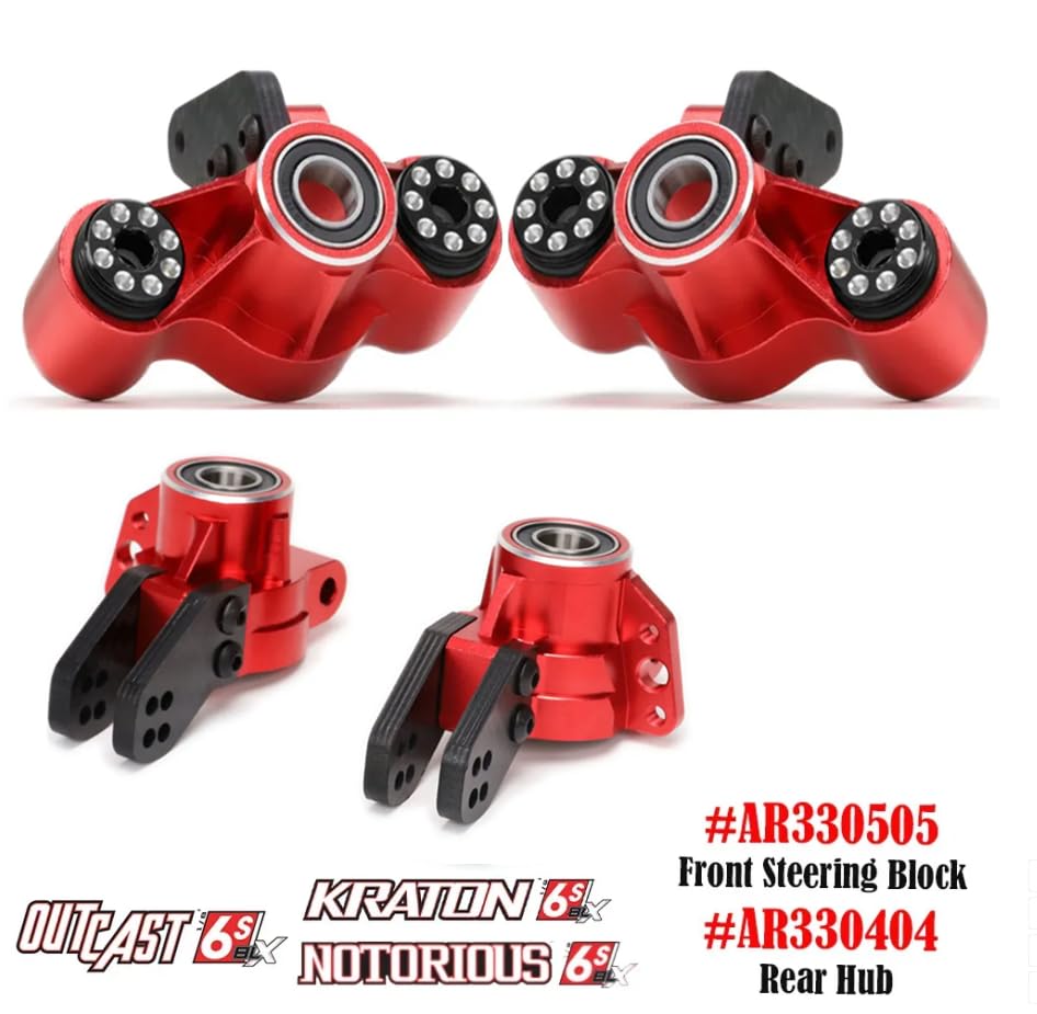 Alloy AR330505 Front Steering Blocks AR330404 Rear Hub Carrier for RC Arrma 6S 1/8 Kraton Notorious Outcast 6S BLX Upgrade Part(Red)