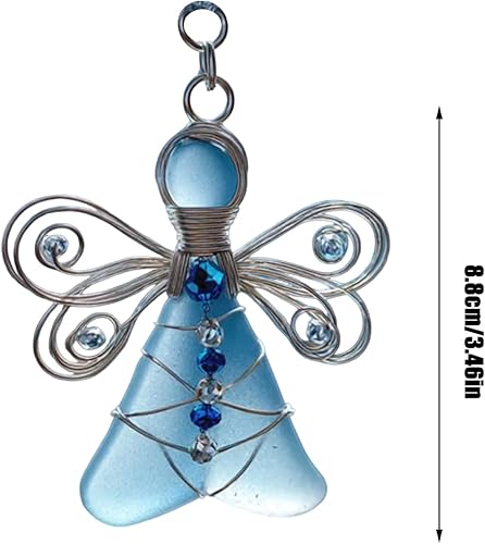 Miniatura 3 de Adorno de ángel de cristal de mar hecho a mano, encantador ángel de cristal de mar, adornos de Navidad, alambre plateado envuelto a mano, decoración