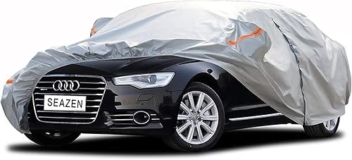 Funda de automóvil de 2 capas impermeable para todo tipo de clima, fundas de automóvil para exteriores con puerta con cremallera, protección contra