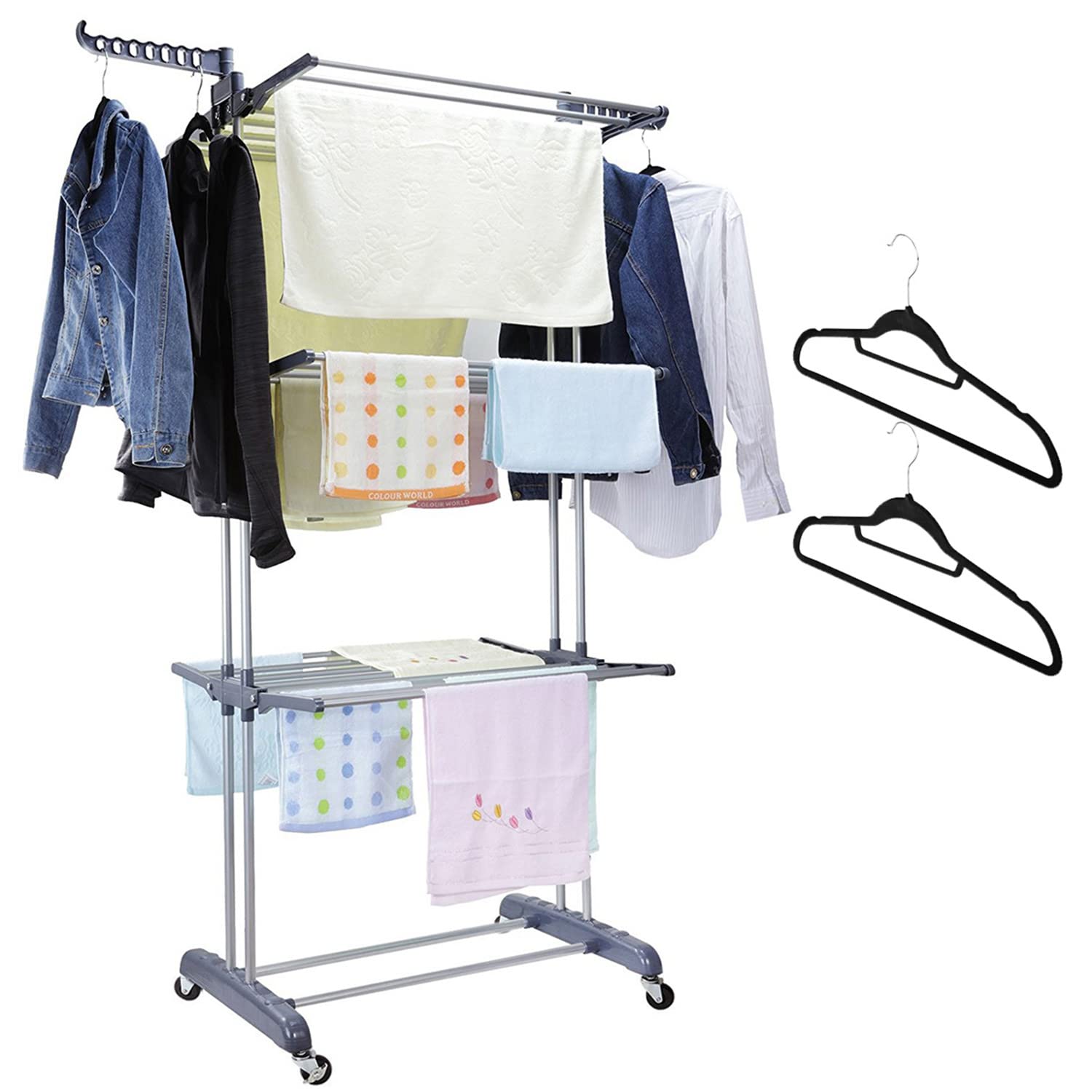 MIZGI Clothes Drying Rack,3 Tier Rolling Dryer Clothes Hanger