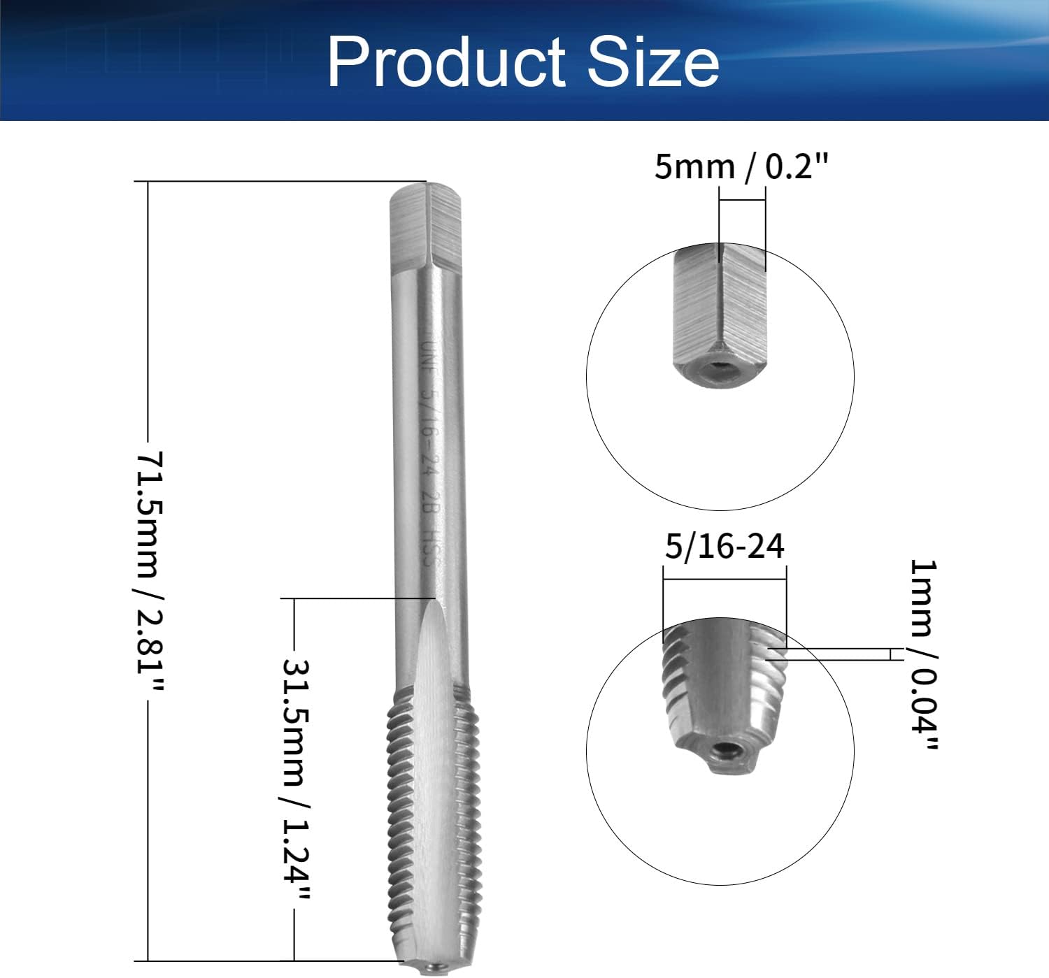 Auniwaig Machine Taps 5/16-24UNF Pitch Spiral Flute Tap Uncoated HSS for Tthreading Machine and Electric Drills 1PCS