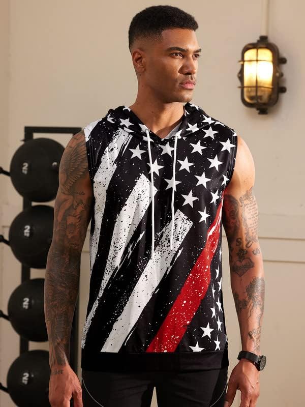 Arvilhill Men's 4th of July Hooded Tank Tops American Flag Sleeveless Shirts Patriotic Muscle Cutoff Shirt (S-XXL) - Image 3