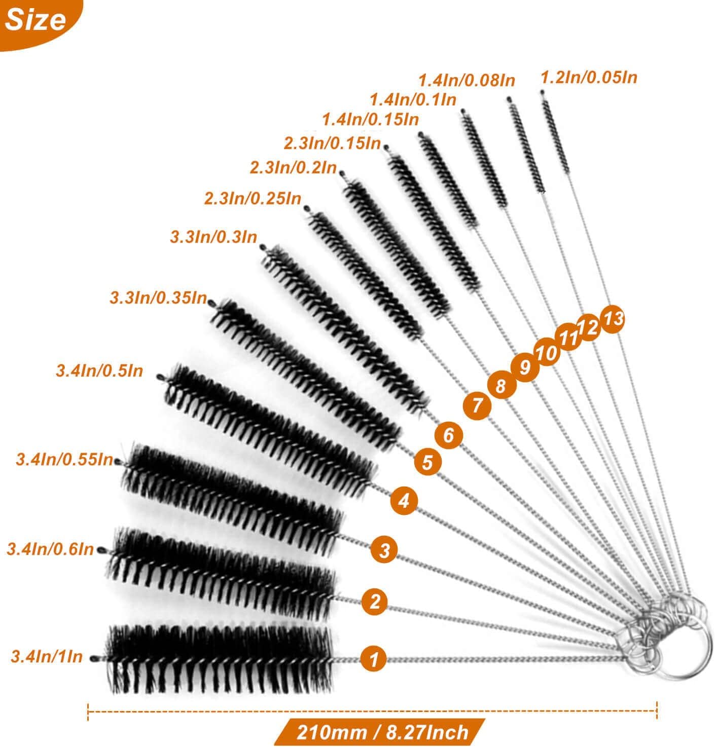 JIANYI Straw Cleaner, Straw Cleaner Brush Set, 8.2 Inch Long Straw Brushes for Cleaning Straws Extra Long for Cleaning Straws on Tumbler, Sippy Cup, Water Bottle, Pipes and Tubes - Set of 13