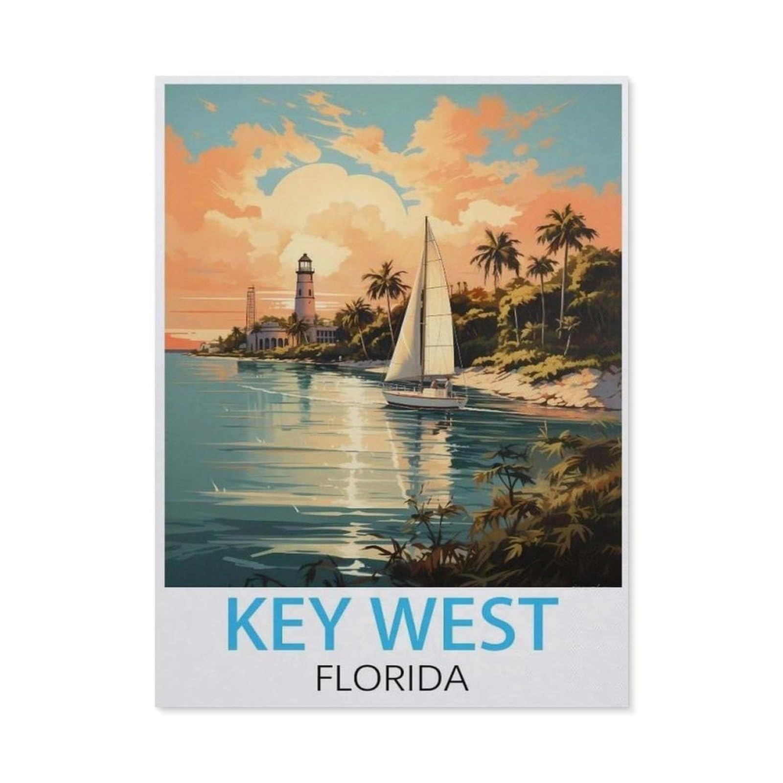 Beayodkp （30 X 40 Cm/11.81 X 15.74 Inches） Full Diamond 5D Diy Diamond Painting，Key West Florida Vintage Travel Posters，3D Diamond Embroidery Cross Stitch Mosaic Needle Works-Ch82