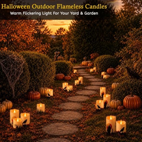 Image of Artmarry Halloween Flameless Candles 4 inch 5 inch 6 inch Set of 3 Outdoor Indoor | Pillars Battery Operated Flickering Candles with Cozy Climbing Flame Effect ,10-Key Remote Timer, Plastic LED Candles