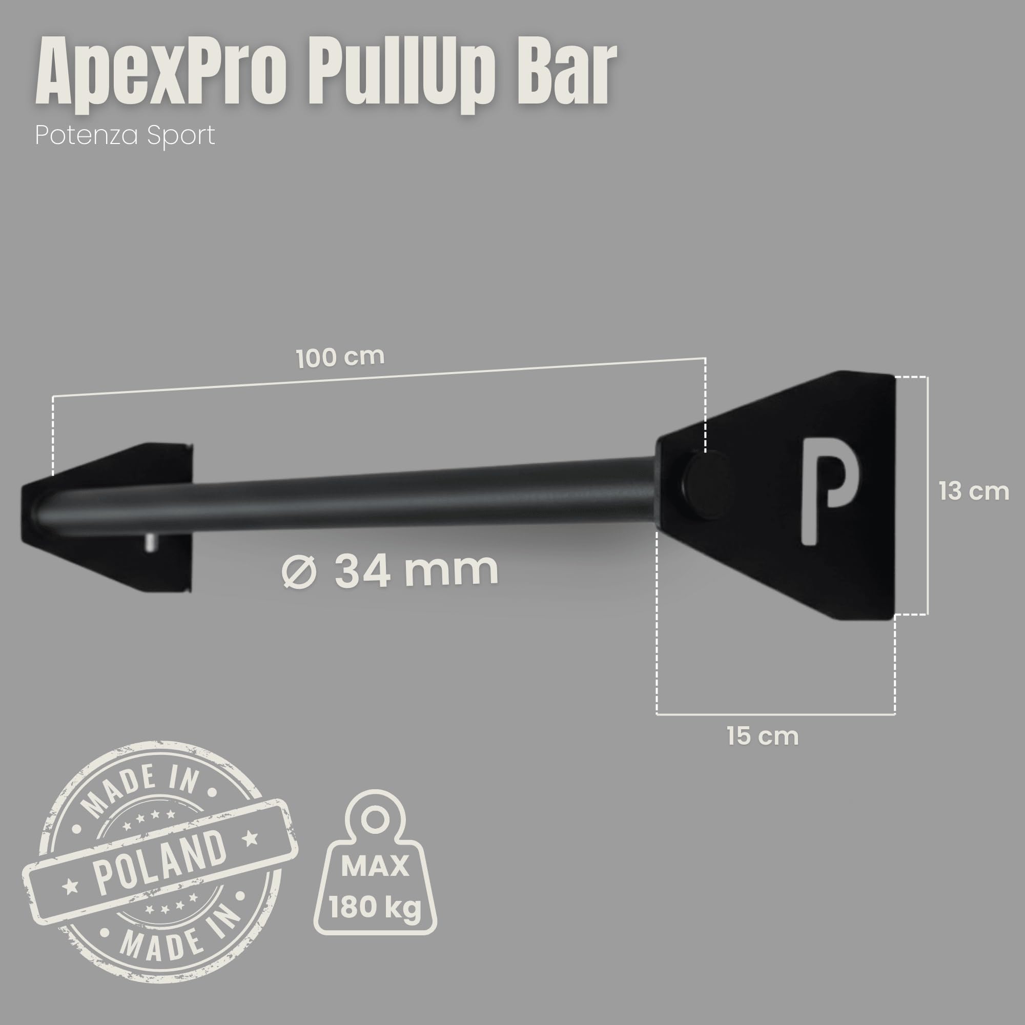 Barra per trazioni da parete – Salvaspazio, in acciaio su telaio della porta fino a 180 kg, 101 cm, fi34 Calisthenics Equipment per la casa