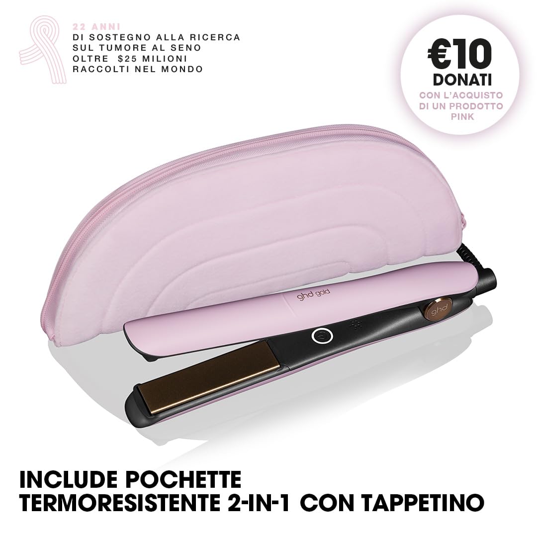 ghd Gold Edizione limitata - Piastra per capelli Rosa Sorbetto con pochette e tappetino termoresistente in abbinata - (Spina EU)