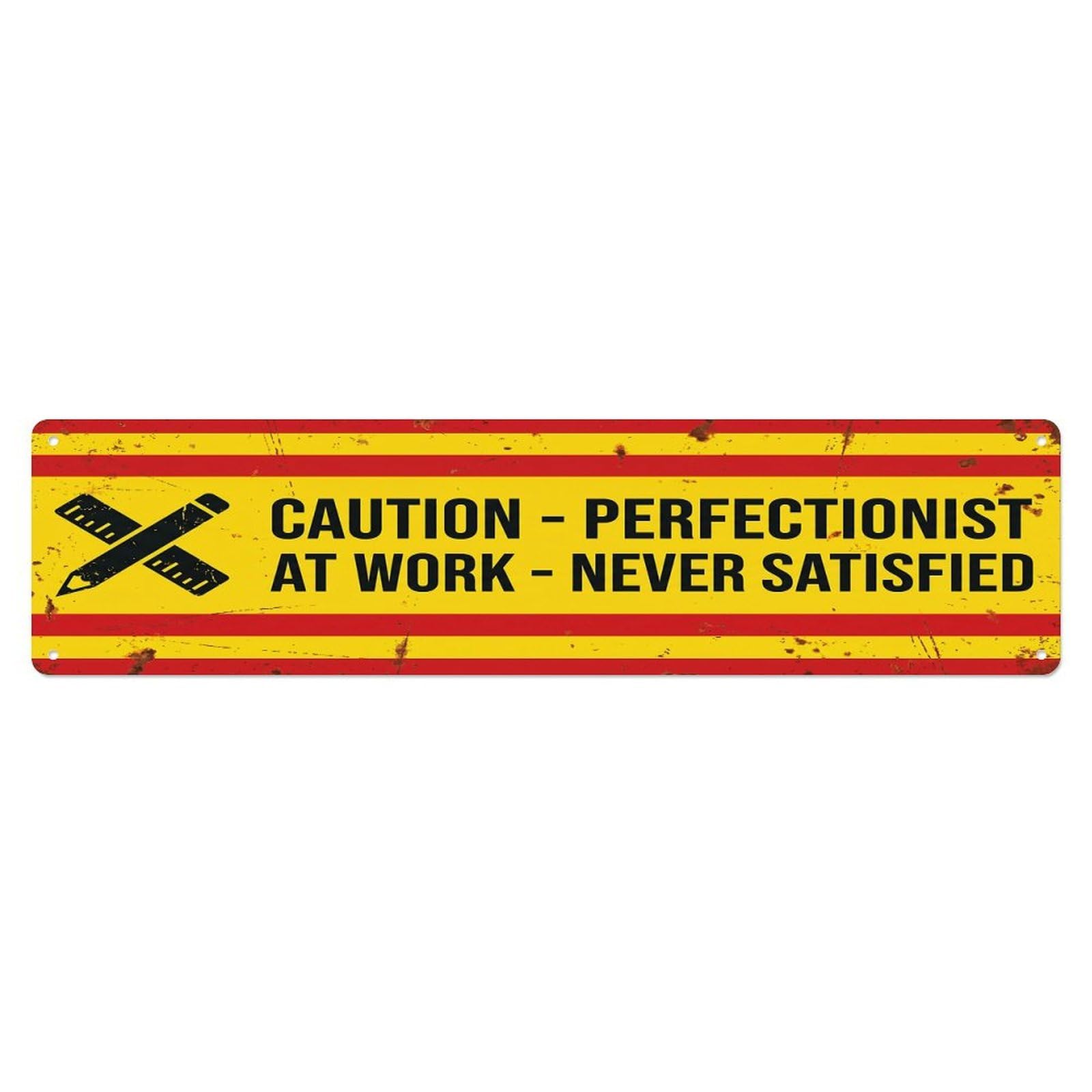 Olhnbad 4X16inch(10X40cm) Vintage Funny Caution Perfectionist At Work Warning Metal Tin Sign