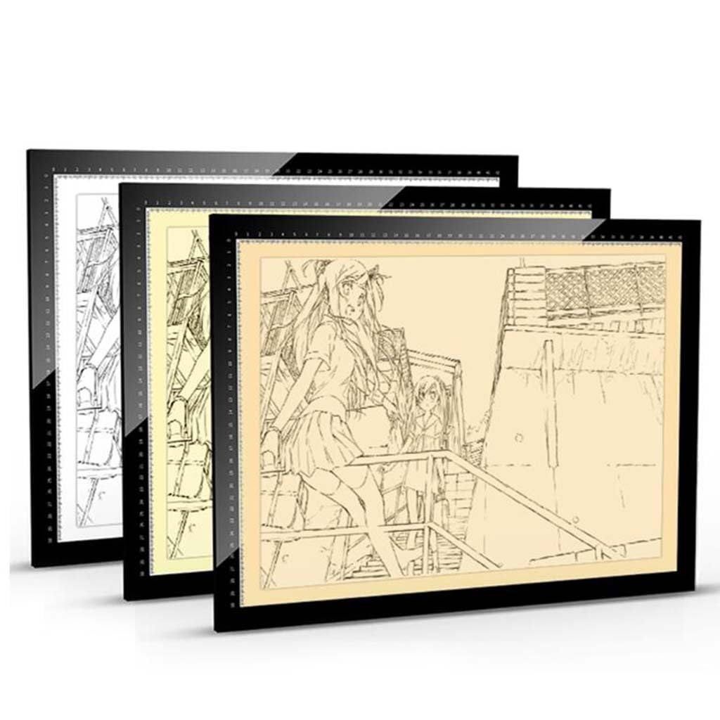 Wmarking UK Tablette Lumineuse, 3 Couleurs Dimmable Ultre-Mince LED Planche À Dessin avec Ligne D'échelle Précise Table Lumineuse Blueprint