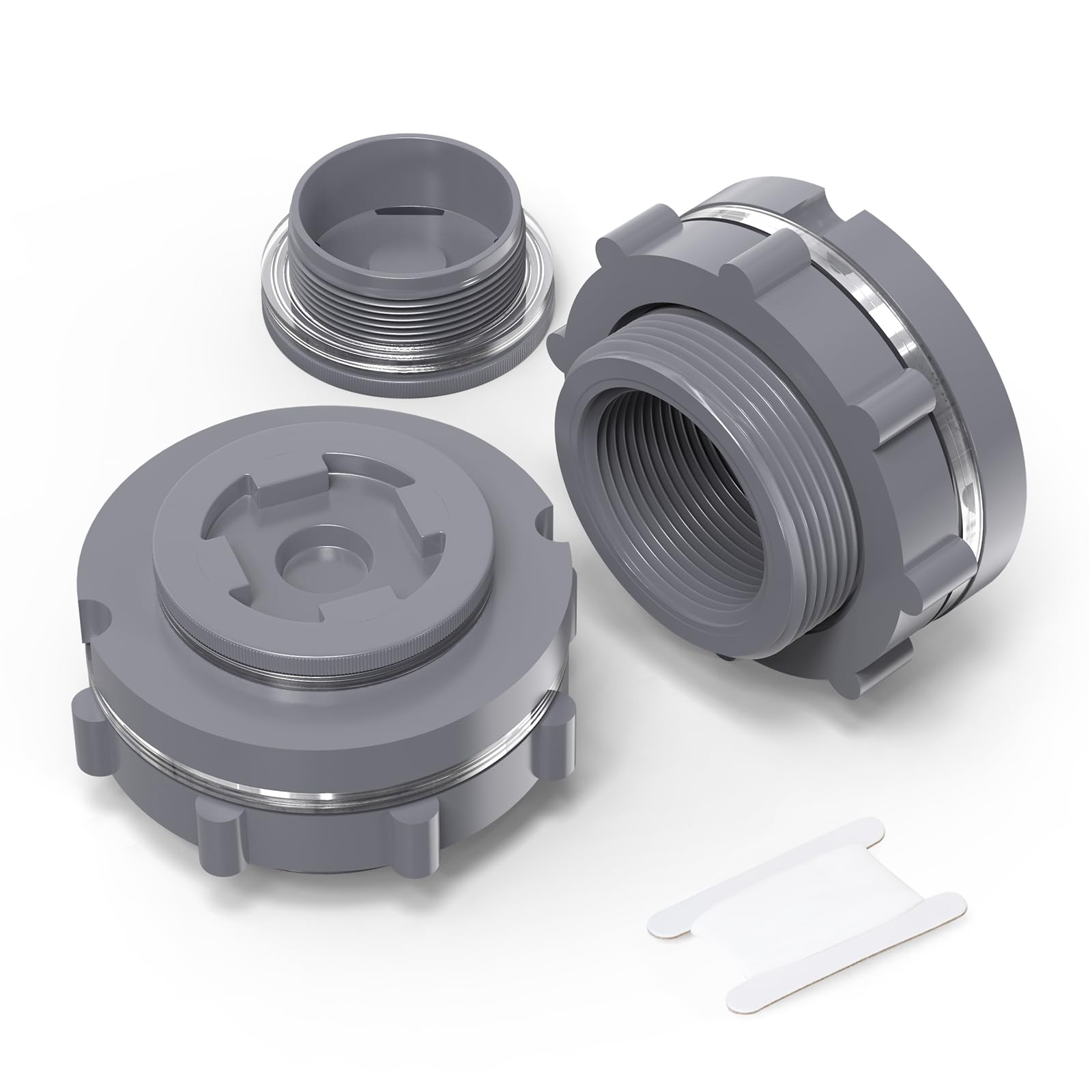 GASHER 2 pieza PVC 2" conector de depósito Bulkhead con tapones y junta para tanque de agua, barriles de lluvia, acuarios, bañeras y lavabos GO-454
