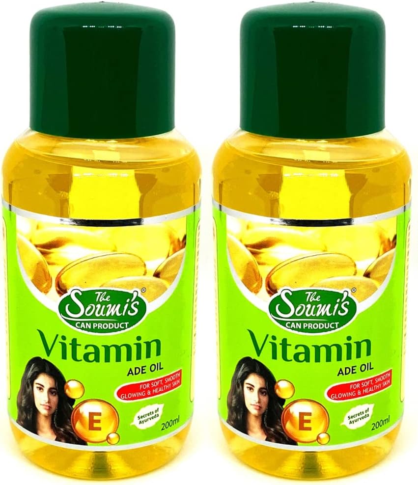 THE SOUMI'S CAN PRODUCT Vitamin ADE Oil 200ml | Natural Anti-Aging with Retinol, Vitamin E, & Herbal Extracts | Ideal for Baby’s Delicate Skin | Enriched with Haridra, Manjistha, Arjuna & Daru Haridra | Soothes & Nourishes Skin | Moisturizing & Hydrating | Suitable for All Skin Types | Women, Men & Babies | 200ml (Pack of 2)