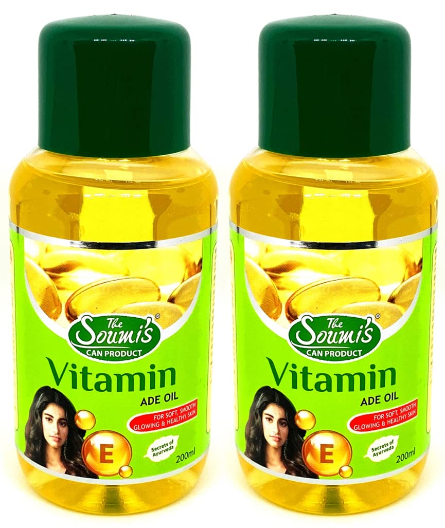 THE SOUMI'S CAN PRODUCT Vitamin ADE Oil 200ml | Natural Anti-Aging with Retinol, Vitamin E, & Herbal Extracts | Ideal for Baby’s Delicate Skin | Enriched with Haridra, Manjistha, Arjuna & Daru Haridra | Soothes & Nourishes Skin | Moisturizing & Hydrating | Suitable for All Skin Types | Women, Men & Babies | 200ml (Pack of 2)