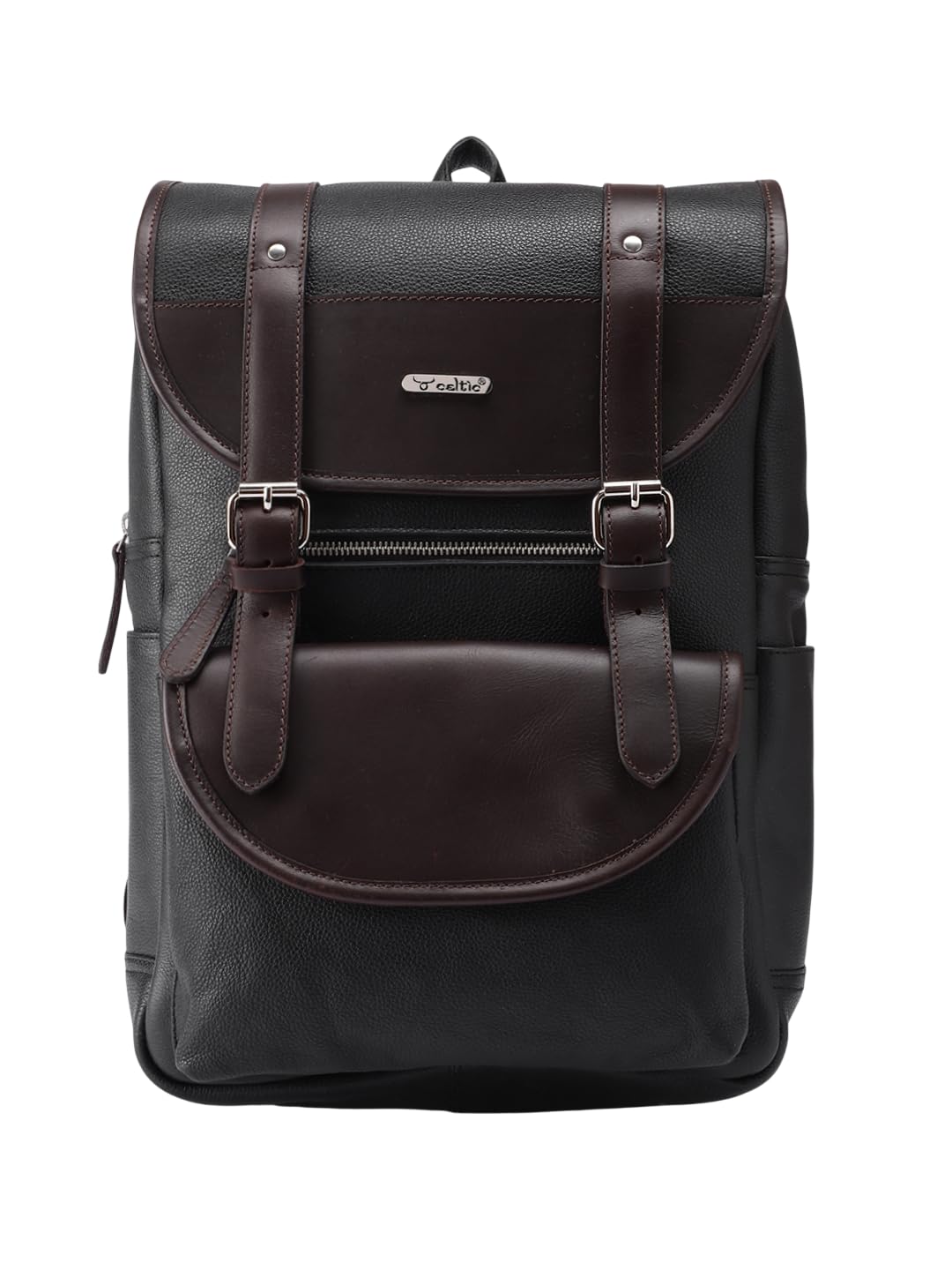 genuine leather laptop backpack for men and women | dual buckle design with multiple zip pockets | spacious travel office bag fits 15.6 inch laptop | adjustable straps | black brown
