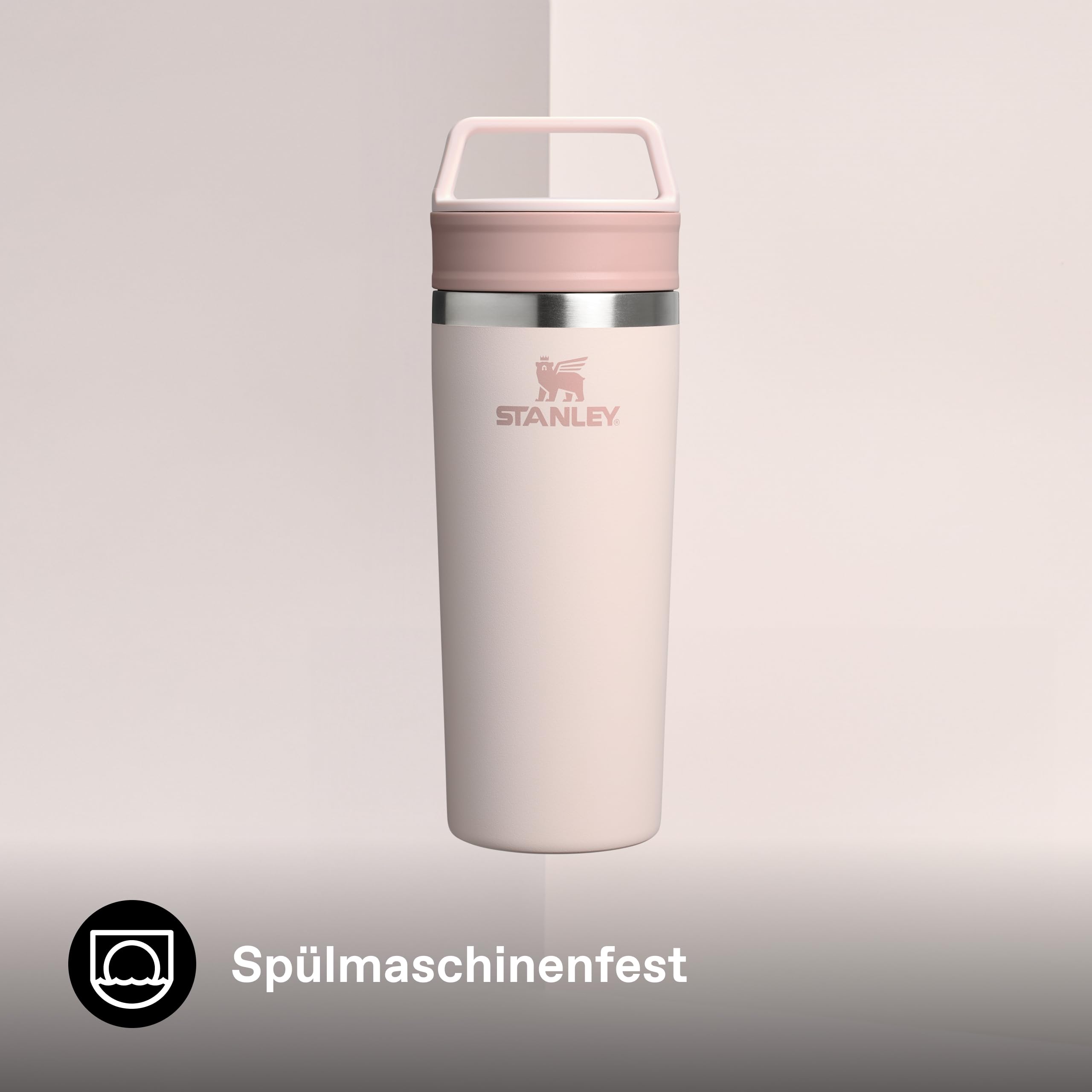 STANLEY 1913 Cafe Kaffeebecher To Go 0.47L - Hält 4 Stunden Heiß - Edelstahl Thermobecher - Spülmaschinenfest - Coffee Becher - Rose Quartz | Hält 5 Std. heiß - 6 Std. kalt - Spülmaschinenfest - Tragegriff - Edelstahl