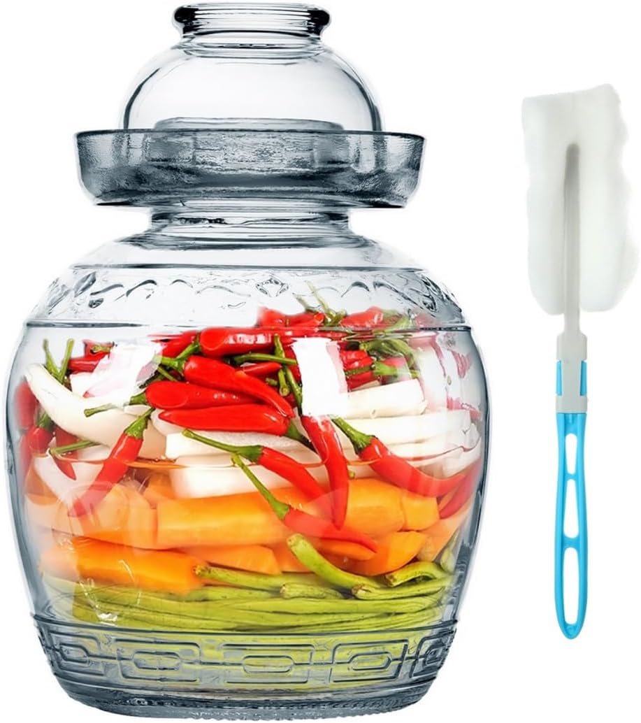Large Capacity Glass Fermentation Jar with Airlock Water Seal Lid, Traditional Pickle Fermenting Tank for Sauerkraut, Kimchi, and More