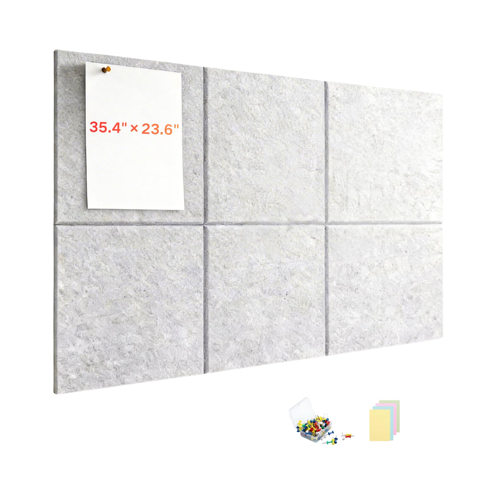 Large Cork Board Alternative 36" x 24" Felt Bulletin Board 6 Pack Notice Pin Board with 60 Pins 30 Tabs 100 Memo Sheets for Home Office School, Gray