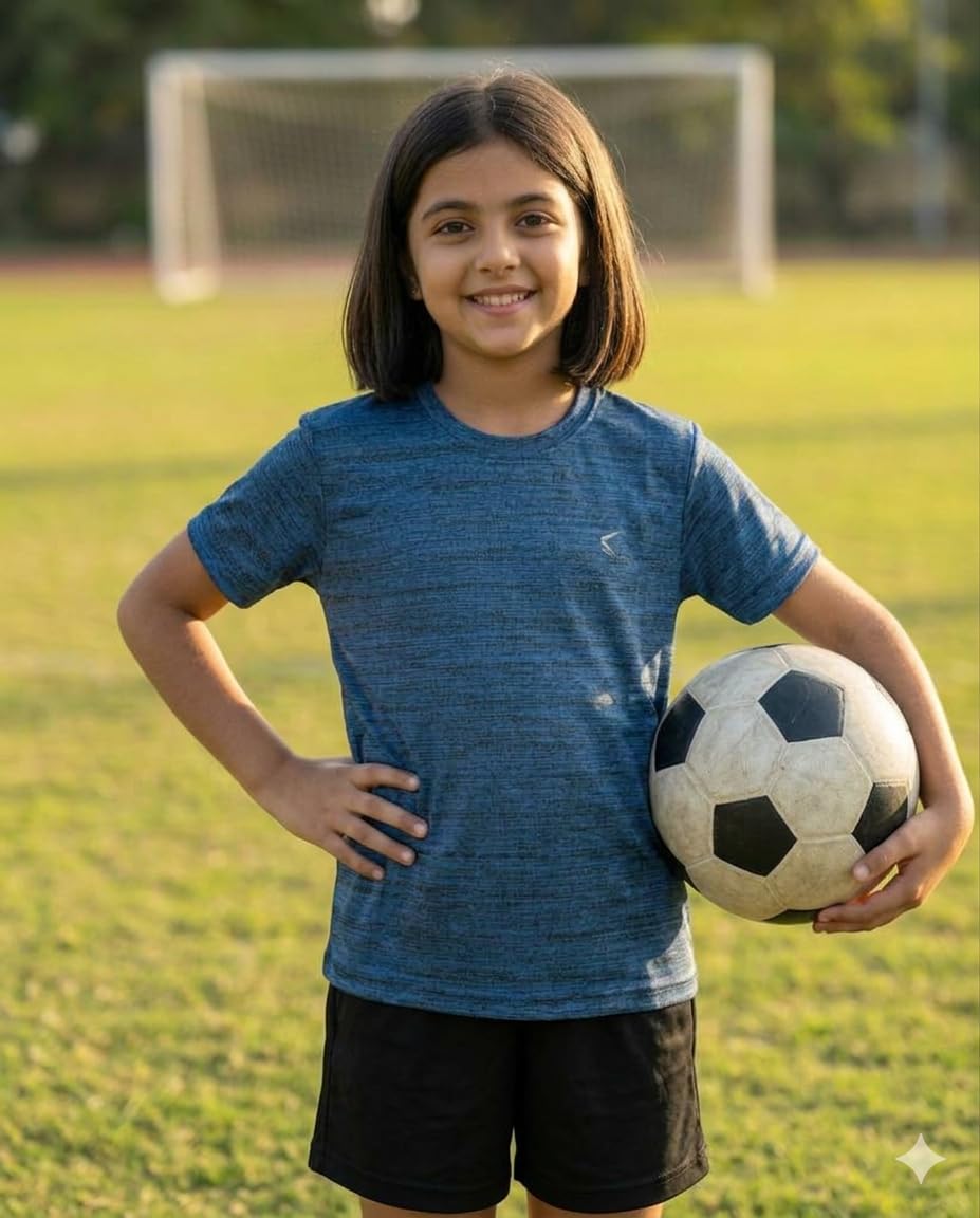 TRAINIKS Unisex Sports T-Shirt – Round Neck Half Sleeve Solid Gym & Activewear Tee, Lightweight Breathable Quick-Dry Athletic T-Shirt for Kids Boys & Girls Navy Blue 11-12Y 1