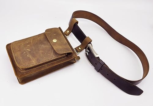 Miniatura 6 de Leaokuu Bolso de hombro para hombre de cuero de moda de diseñador casual mensajero organizador de la caza Fanny cintura cinturón bolsa paquete