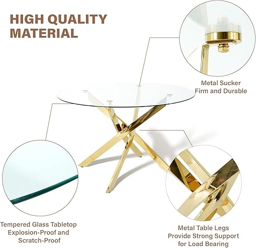 Miniatura 7 de Juego de mesa de comedor redonda de 47 pulgadas para 4, mesa de cocina redonda pequeña con 4 sillas de cena Boucle, mesa de comedor moderna de Negro