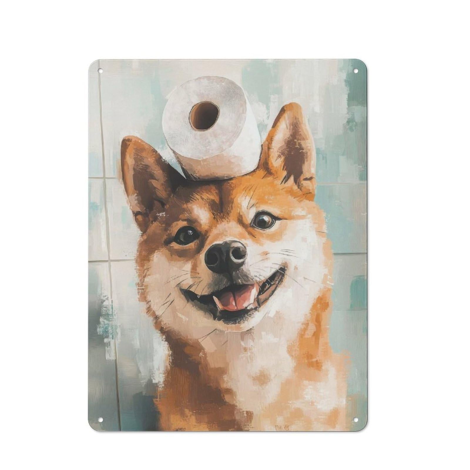 Junmoney Dog With Toilet Paper Vintage Tin Sign 40X30cm With For Man Cave Or Games Room, For Games Room Collectors