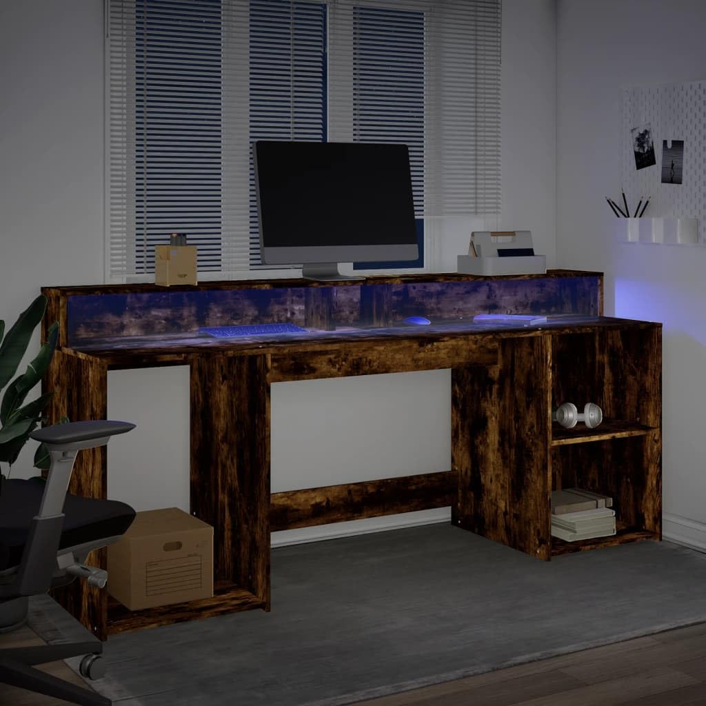 Homgoday Scrivania a LED per computer, ufficio, ufficio, ufficio, soggiorno, studio, incenso, 200 x 55 x 91 cm, materiale in legno