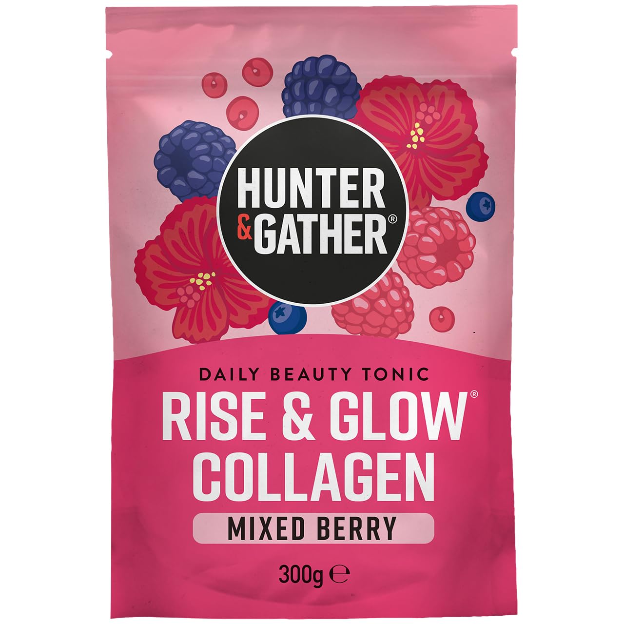 Hunter & GatherRise & Glow Collagen Daily Beauty Tonic 300g - Mixed Berry - Wild Caught Marine Collagen - Real Food Ingredients with Hyaluronic Acid - Keto, No Added Sweeteners - Just Add Water