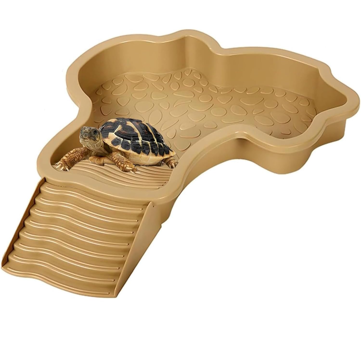 MEISO Abreuvoir Tortue Terrestre, Plat d'eau Bassin pour Tortue de Piscine avec Rampe, Bol d'eau pour Reptiles avec Échelle, Mangeoire Tortues Terrestre, pour Tortues, LéZards Et Gecko (Brown)