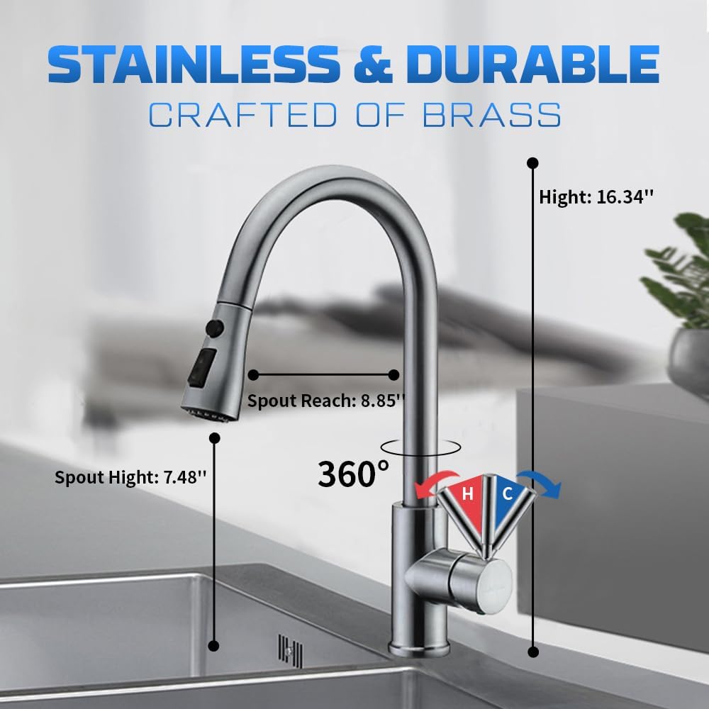 Brushed Nickel High Arc Kitchen Faucet with Pull-Out Spray