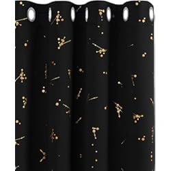 Panel Decorativo Dorado Deconovo Cortinas de Salón Termicas Aislantes Dormitorio Decoración Ventanas Dorado Motivo con Ojales 2 Piezas 132x214cm Negro